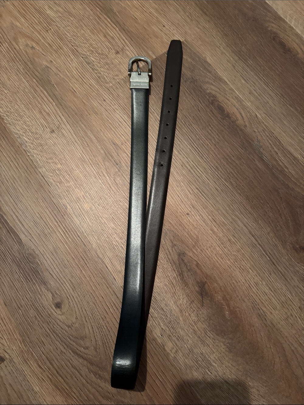 Men's Black Leather Belt with Silver Buckle